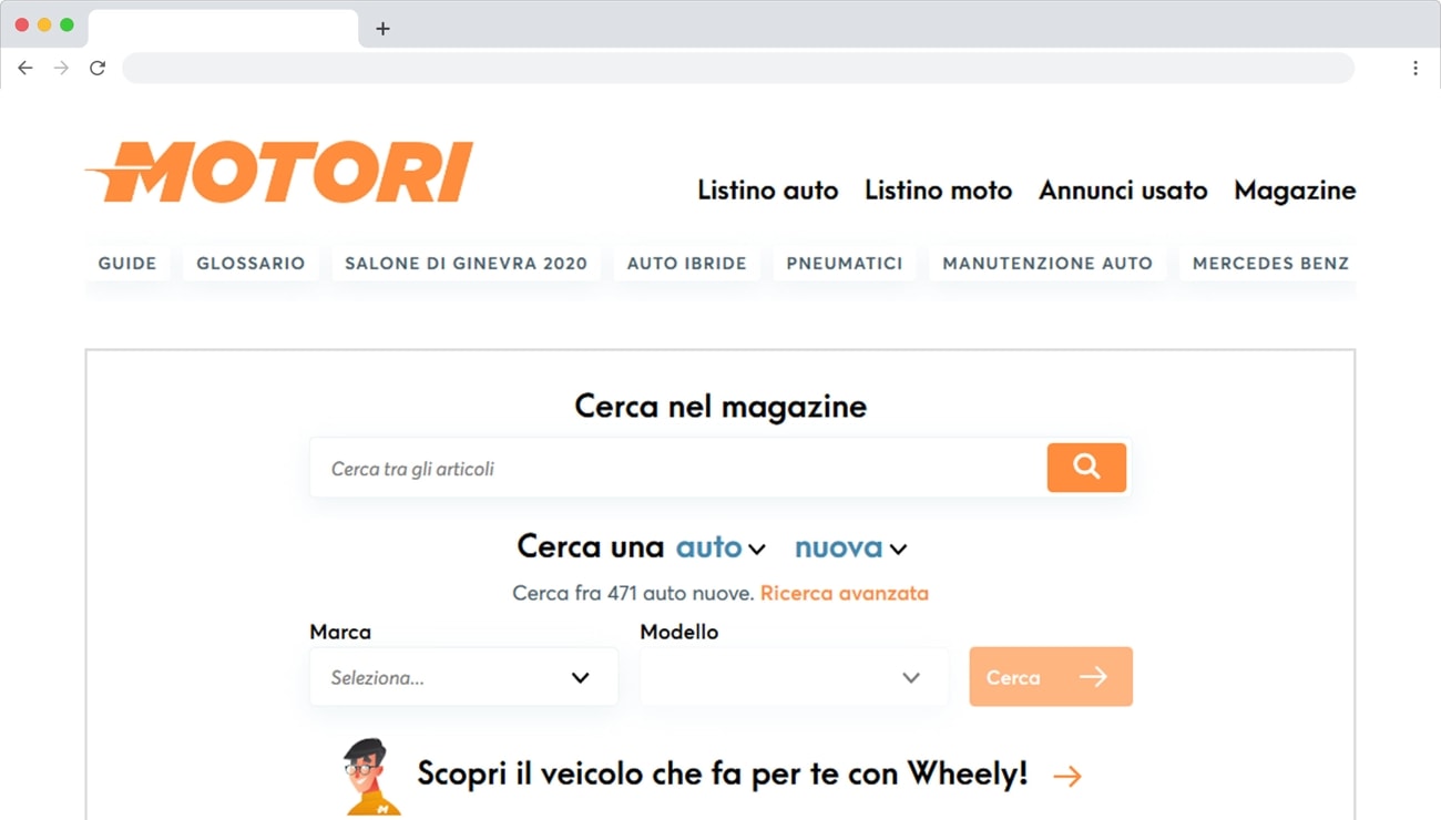 Screenshot of the Motori.it homepage, an Italian automotive news and reviews website