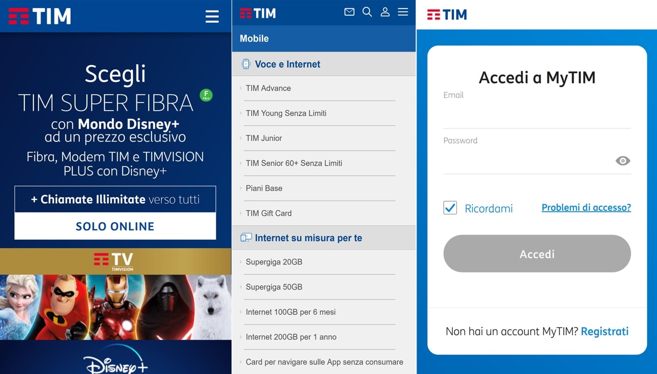 m.tim.it mobile website