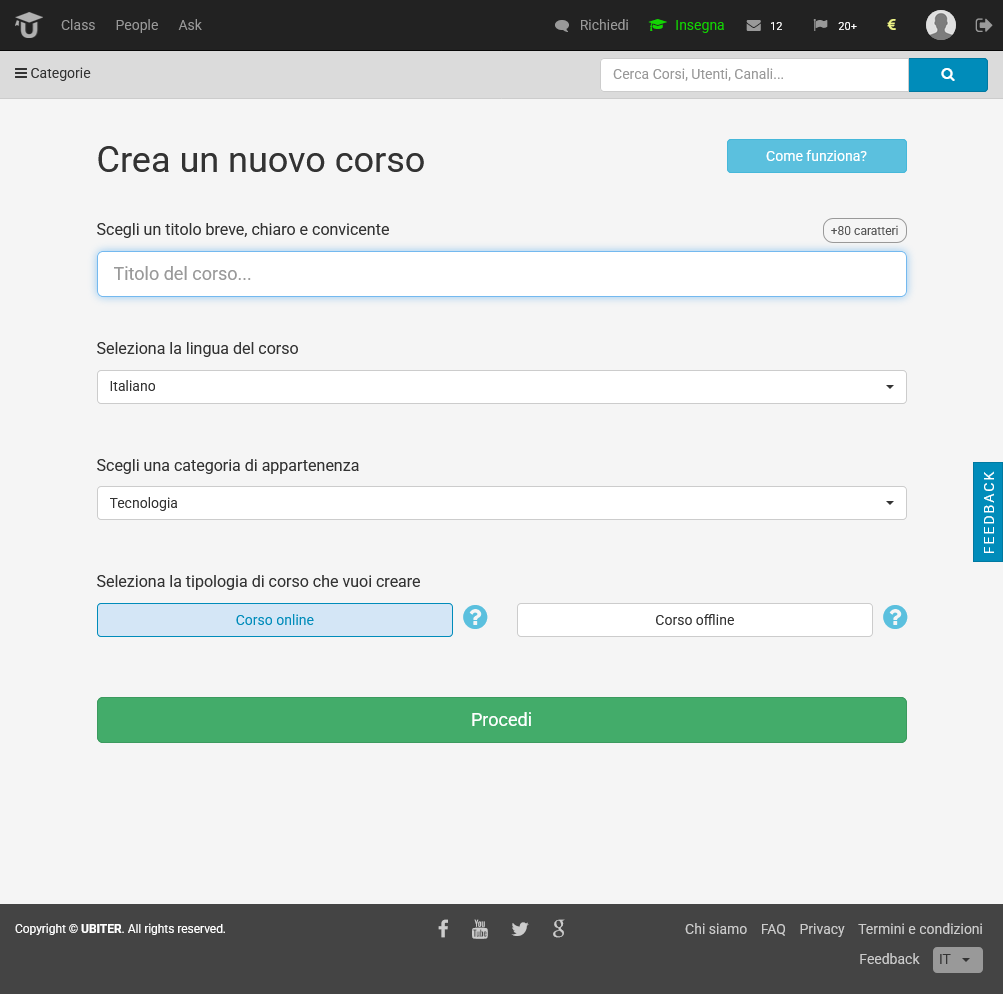 Ubiter course instance creation UI showing interface elements for creating and managing online courses